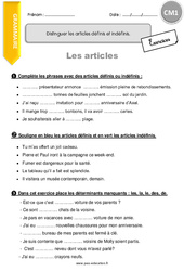 Distinguer les articles définis et indéfinis - Exercices : Primaire 4 - PDF à imprimer