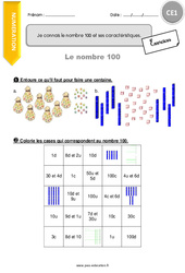 Connaître le nombre 100 et ses caractéristiques - Exercices : Primaire 2 - PDF à imprimer