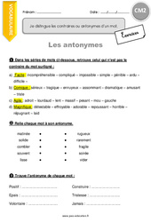 Comment distinguer les antonymes ou contraires d’un mot - Exercices : Primaire 5 - PDF à imprimer