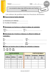 Valeur des chiffres dans une fraction décimale - Exercices avec correction : Primaire 5 - PDF à imprimer